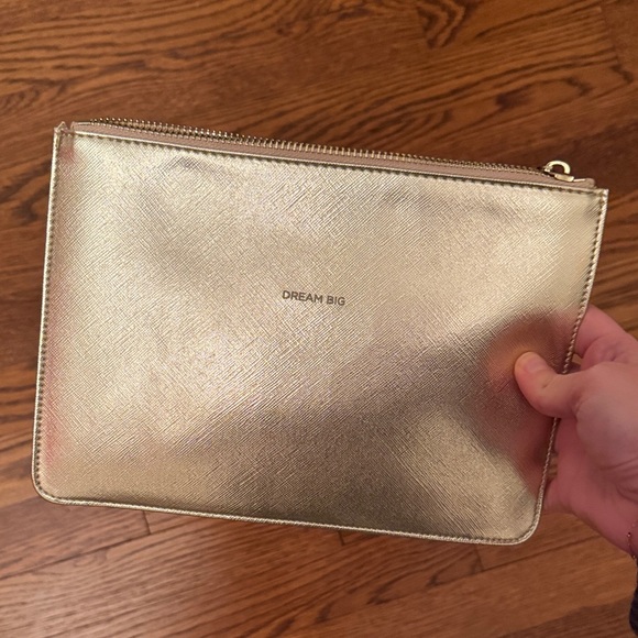 Handbags - Gold Clutch with 'Dream Big' Inscription